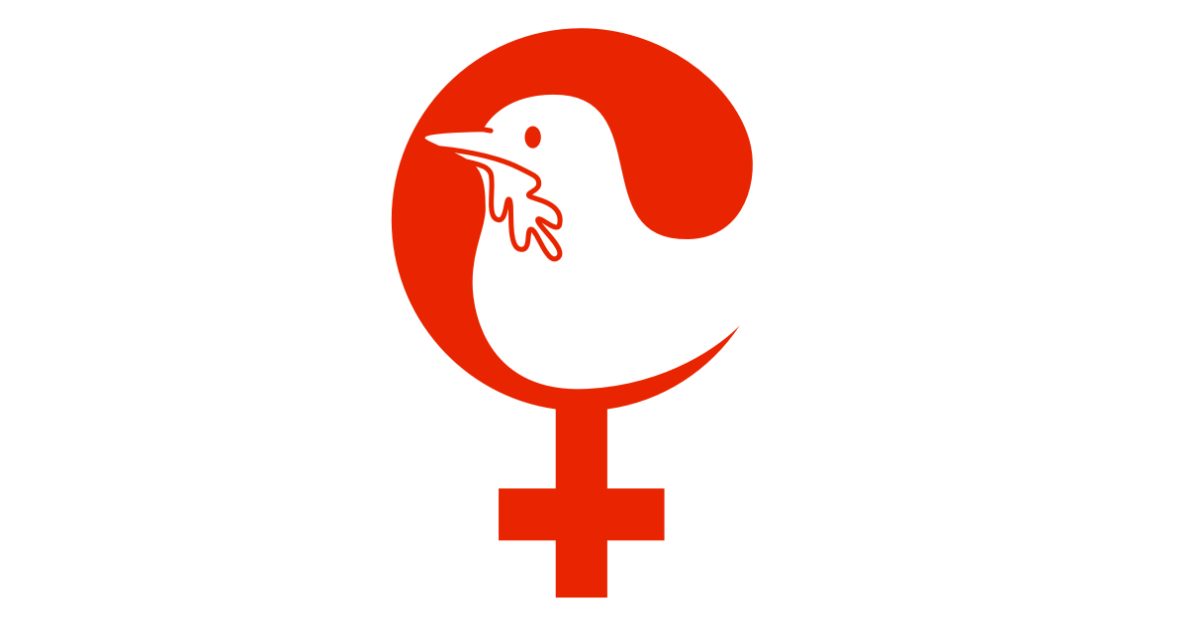 Logo der Gruppe Frauen wagen Frieden: Friedenstaube und Venussymbol