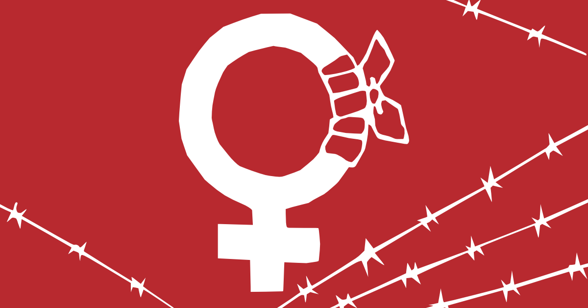 Frauensymbol mit Verband umringt von Stacheldraht Frauensymbol mit Verband umringt von Stacheldraht