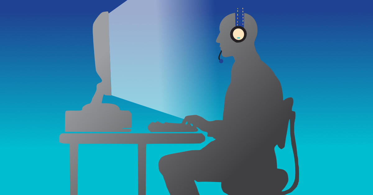 Illustration einer Person, die nachts vor einem Bildschirm sitzt Illustration einer Person, die nachts vor einem Bildschirm sitzt