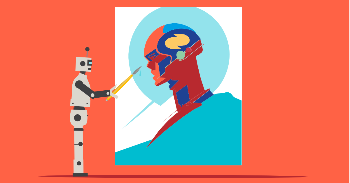 Illustration eines Roboters, der ein Bild malt Illustration eines Roboters, der ein Bild malt
