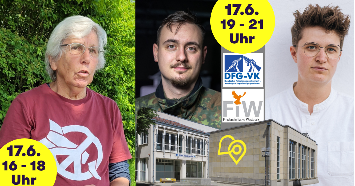 Friedensaktivistin Susan Crane ist am 17. Juni von 16 bis 18 Uhr in der Unionskirche mit dabei, von 19 bis 21 diskutieren nebenan im Großen Saal der Alten Eintracht Hauptmann Marco May, Jugendoffizier der Bundeswehr, Anna-Nicole Heinrich, Präses der Synode der Evangelischen Kirche in Deutschland (EKD), sowie – ohne Foto - Dr. Klaus Wirtgen von der Friedensinitiative Westpfalz (FiW) zum Thema „Zurück zur Wehrpflicht?“ | Fotonachweise Susan Crane: Christiane Danowski, Hauptmann Marco May: Gelber Merkur Kastellaun, Präses Anna-Nicole Heinrich: Foto: Michael McKee)