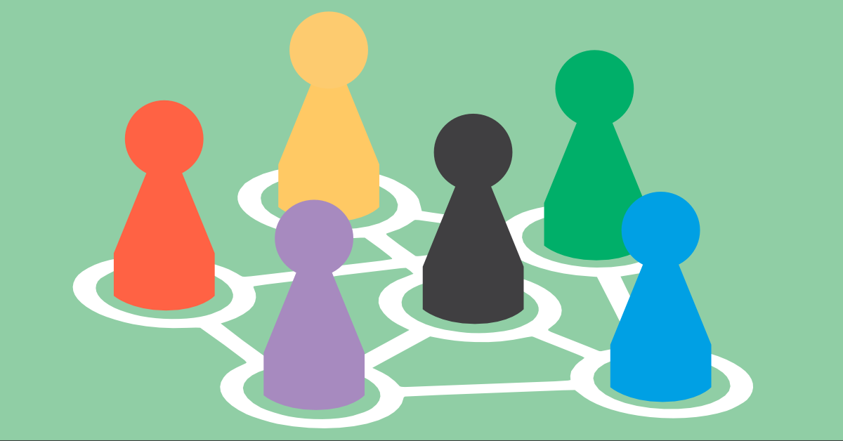 Grafik von Spielfiguren, die als Netzwerk angeordnet sind-
